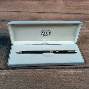 Zippo Ballpoint Pen Black Excellent Gold Trim Tylenol Store Promo Case